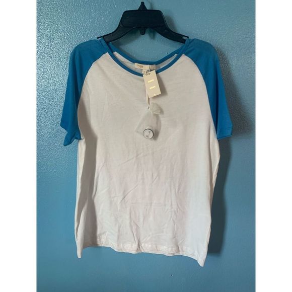 NWT MAJE Talon Blue and White Crewneck Button Tee Size Medium - Picture 5 of 7
